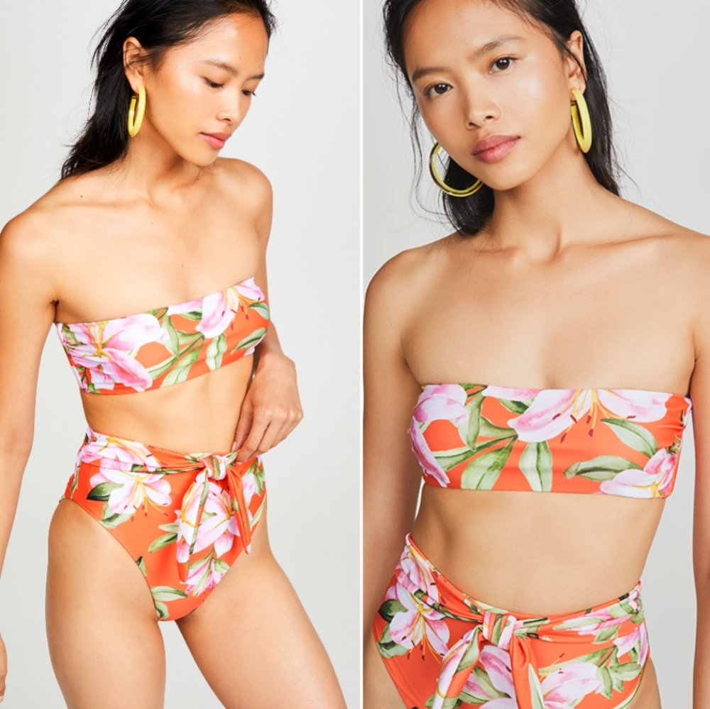 "SOLD" Mara Hoffman Abigail Goldie Red Lily Floral Bikini - Picture 7 of 12
